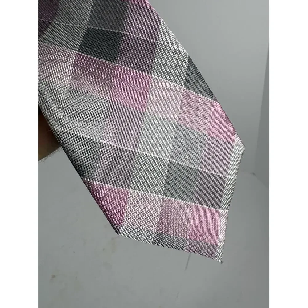 Michael Kors Mens Silk Blend Tie Pink Gray Plaid Check Designer Necktie Classic